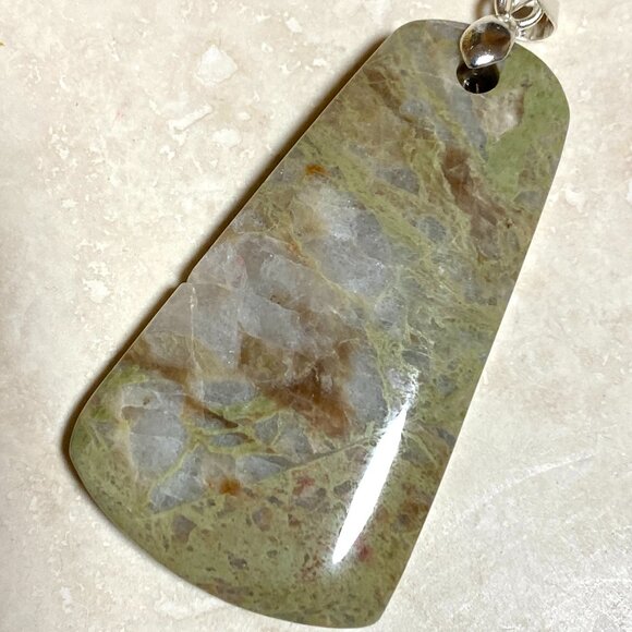 Natural Earthy Gogunjula Jasper Pendant, Large Genuine Green Gemstone Pendant - Picture 2 of 10